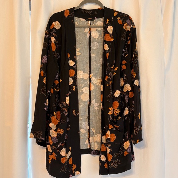 Free People Sweaters - Free People Floral Kimono Cardigan Black Orange Boho Whimsygoth duster